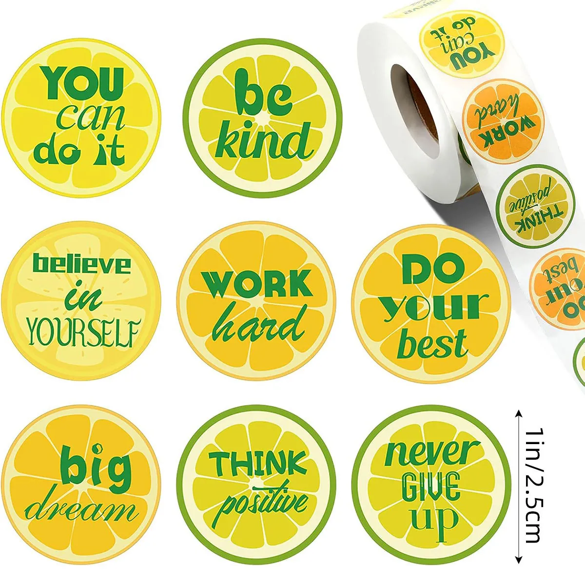 500 Pcs Citron Autocollants de Motivation Rouleau 1 Pouce Rond Autocollants de Récompense Pour Enseignants Étudiants Classe DIY PVC Étiquettes