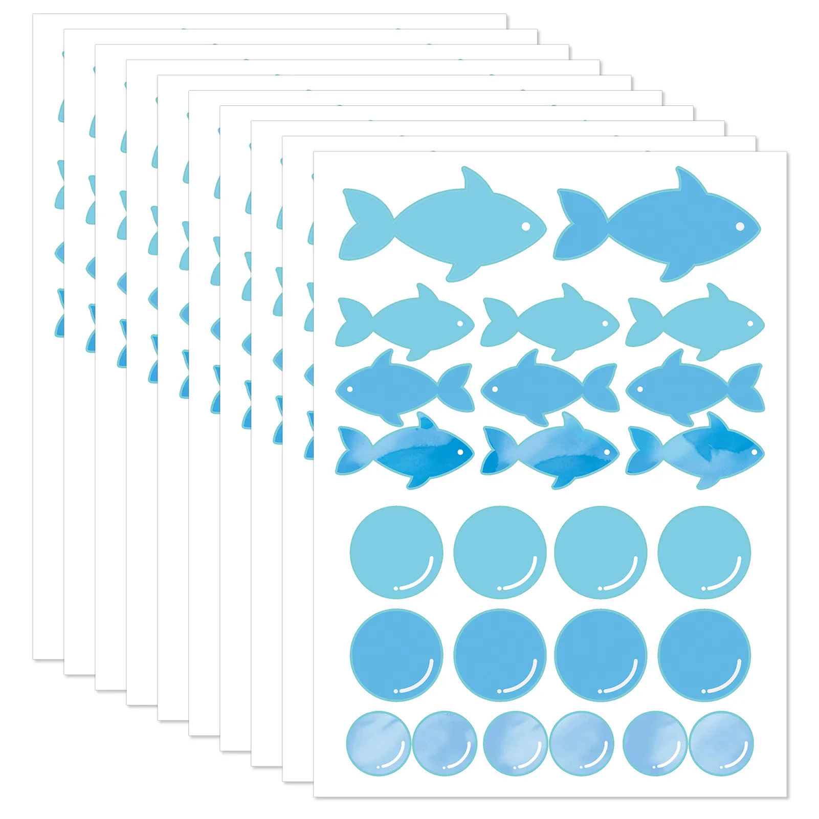 Stickers Muraux Poissons Bleus Océan Dessin Animé PVC Imperméable Décalcomanies pour Chambre d'Enfant Salle de Bain Salon Frigo