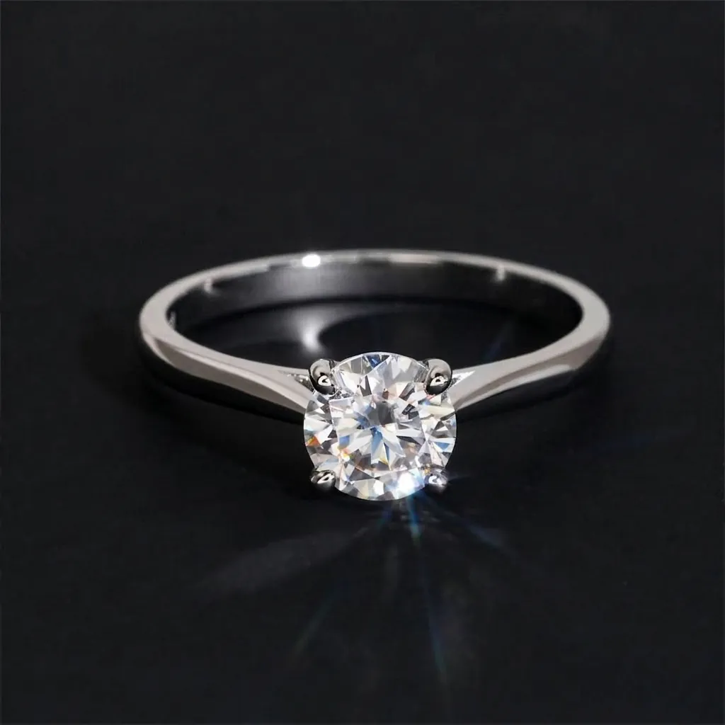 Anello in Moissanite Rotonda da 1 Carato Argento Sterling S925 Solitario a Quattro Griffe Con Certificato GRA Gioielli Sposa
