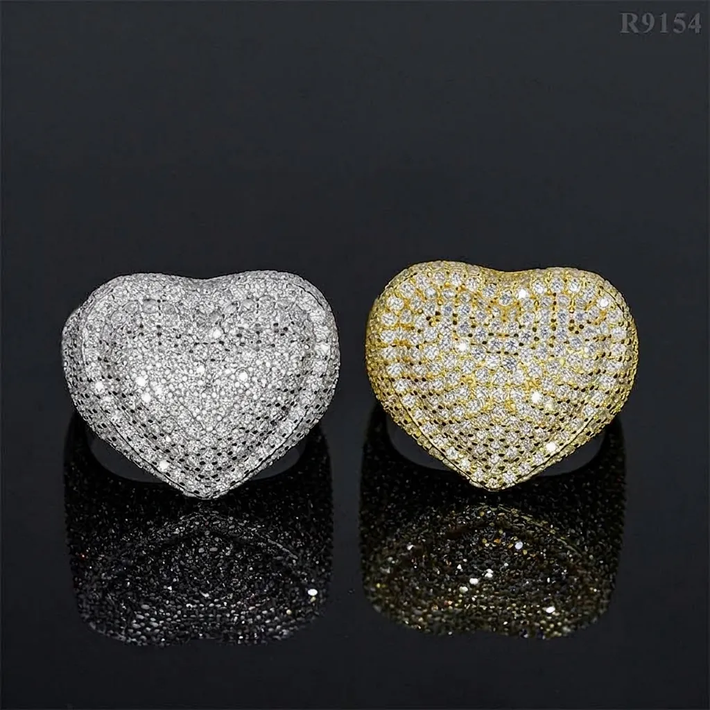 Luxury D Color VVS1 Moissanite Heart Ring For Men 925 Sterling Silver Iced Out Pave Hip Hop Statement Ring With GRA Certificate Gift Box