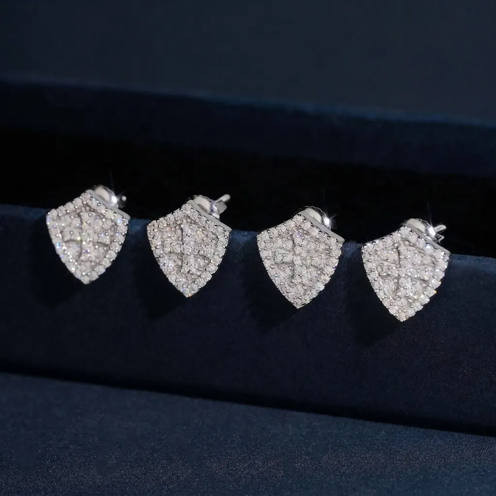 S925 Sterling Silver Shield Moissanite Stud Earrings D Color Full Pave Inlaid Cross Hip Hop Jewelry With GRA Certificate