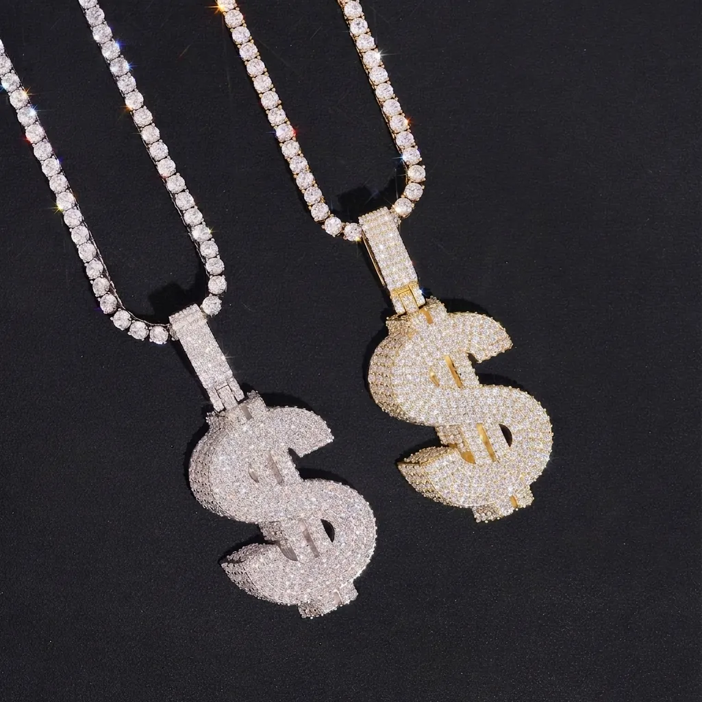 Ciondolo Simbolo Dollaro Iced Out Hip Hop Argento Sterling S925 Moissanite Ciondolo Per Uomo Donna Gioielli Streetwear Con GRA
