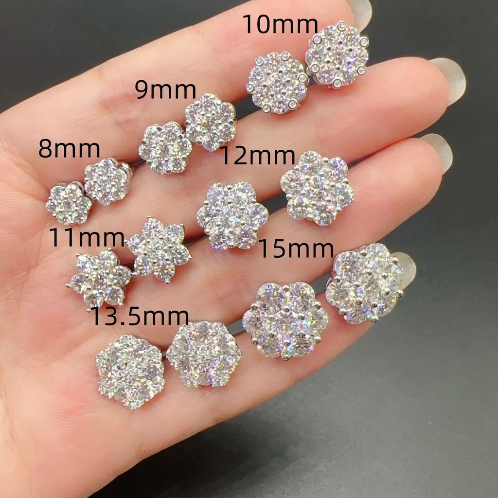 GRA Certified S925 Sterling Silver Moissanite Flower Stud Earrings For Women Men Hip Hop Pave Moissanite Cluster Earrings Jewelry