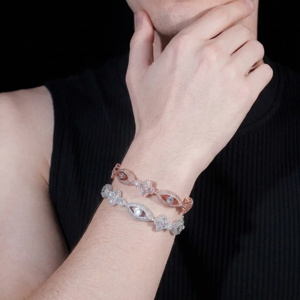 Hiphop 925 Sterlingsilber Moissanit Böser Blick Kreuz Armband Iced Out Voll Strass Kette Hiphop Schmuck GRA Zertifiziert