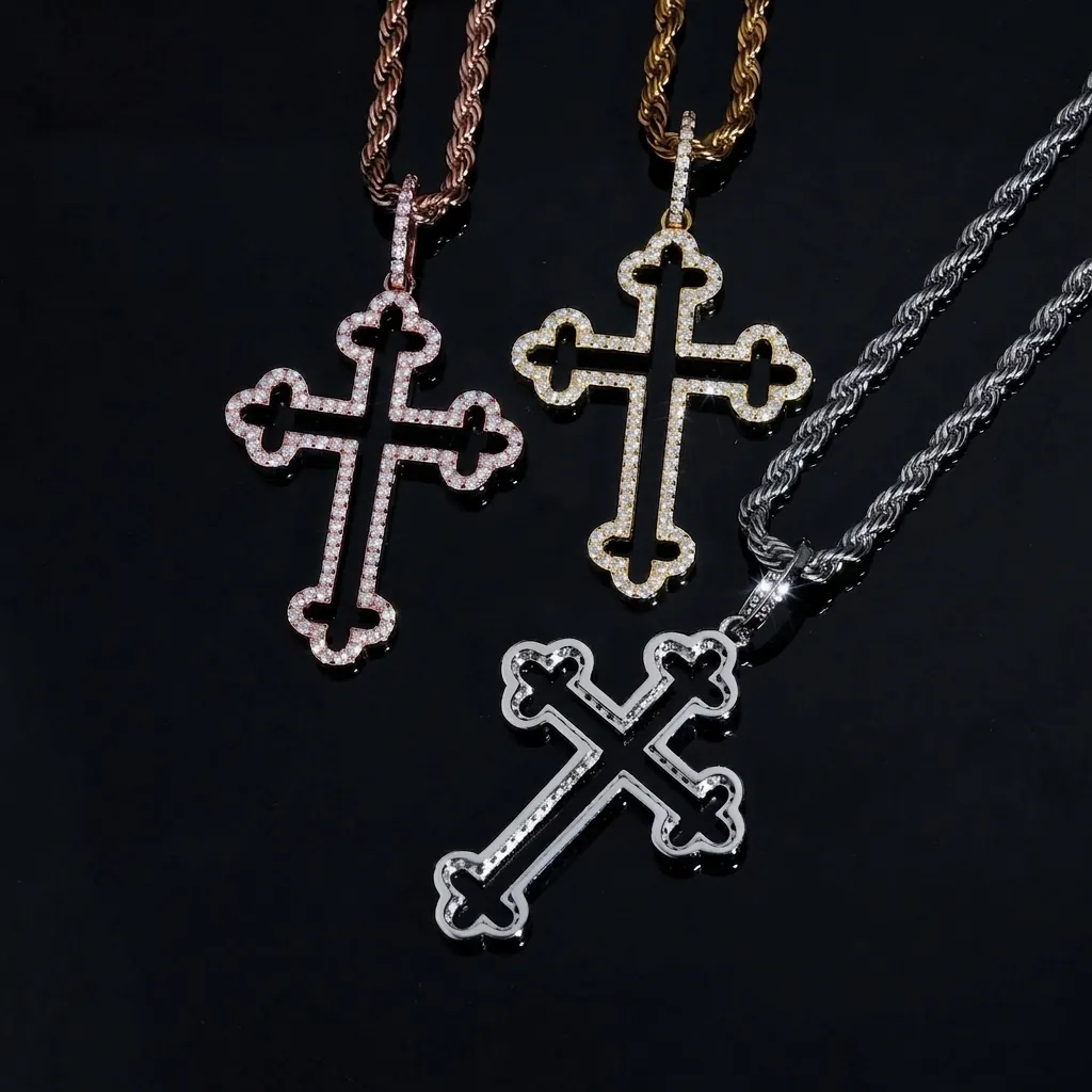 S925 Sterling Silber Moissanit Kreuz Anhänger Halskette Für Herren Hip Hop Iced Out Schmuck Mit GRA Zertifikat