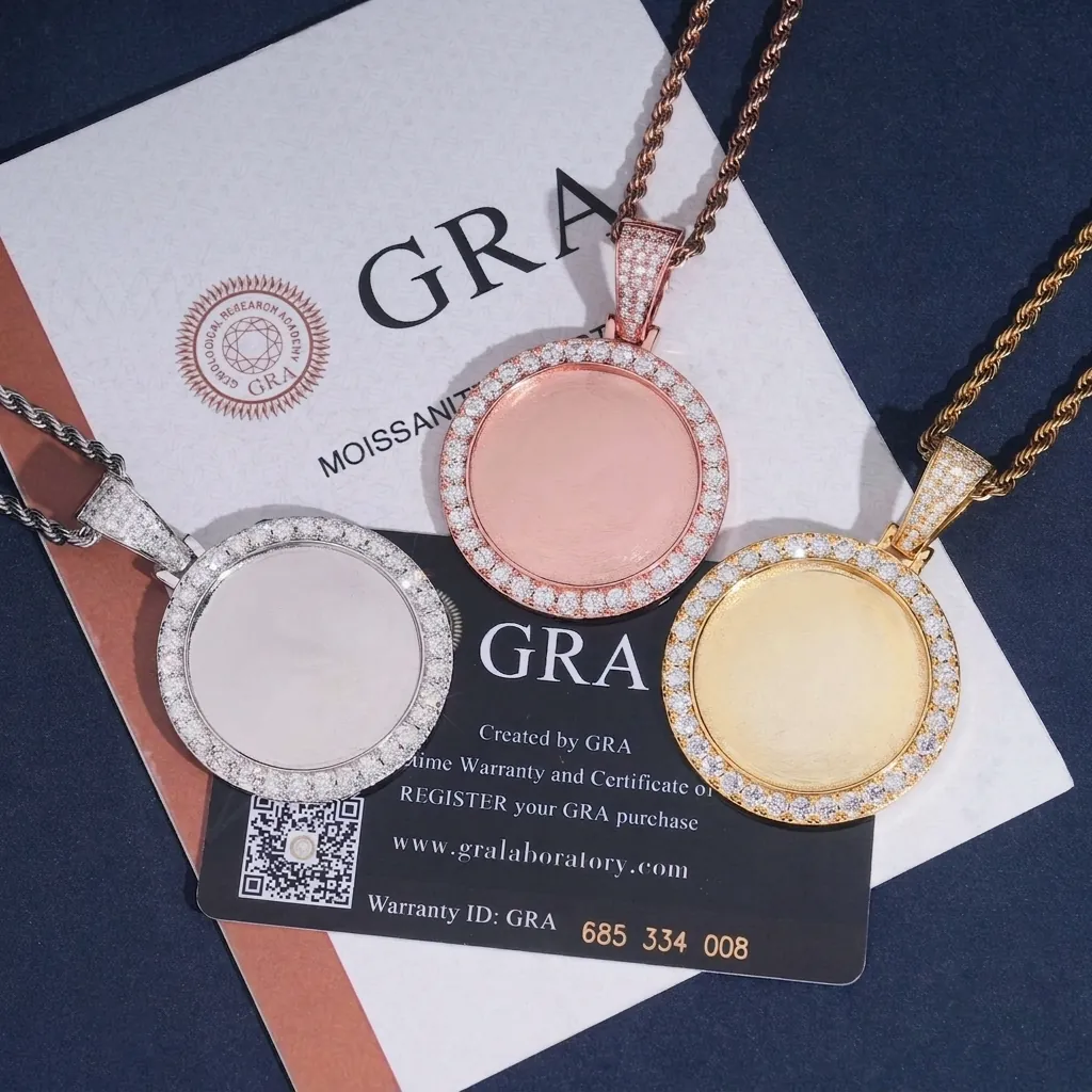Hip-Hop-Fotorahmen-Anhänger aus 925er Sterlingsilber mit Moissanit Inklusive GRA-Zertifikat Schmuck Damen Herren Anhänger Ohne Kette