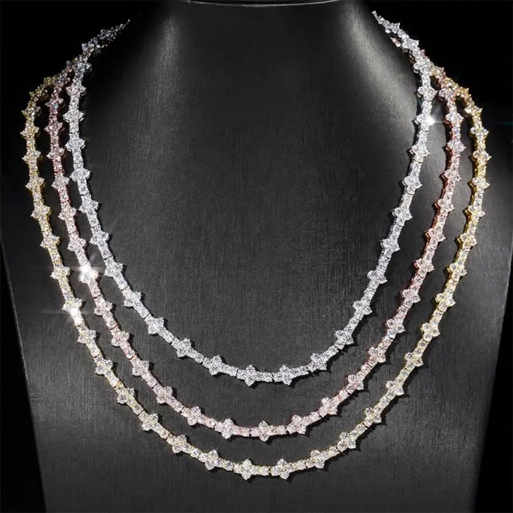 925 Sterling Silver Moissanite Tennis Chain For Women Men GRA Hip Hop Sparkly Link Bracelet Necklace Streetwear Jewelry
