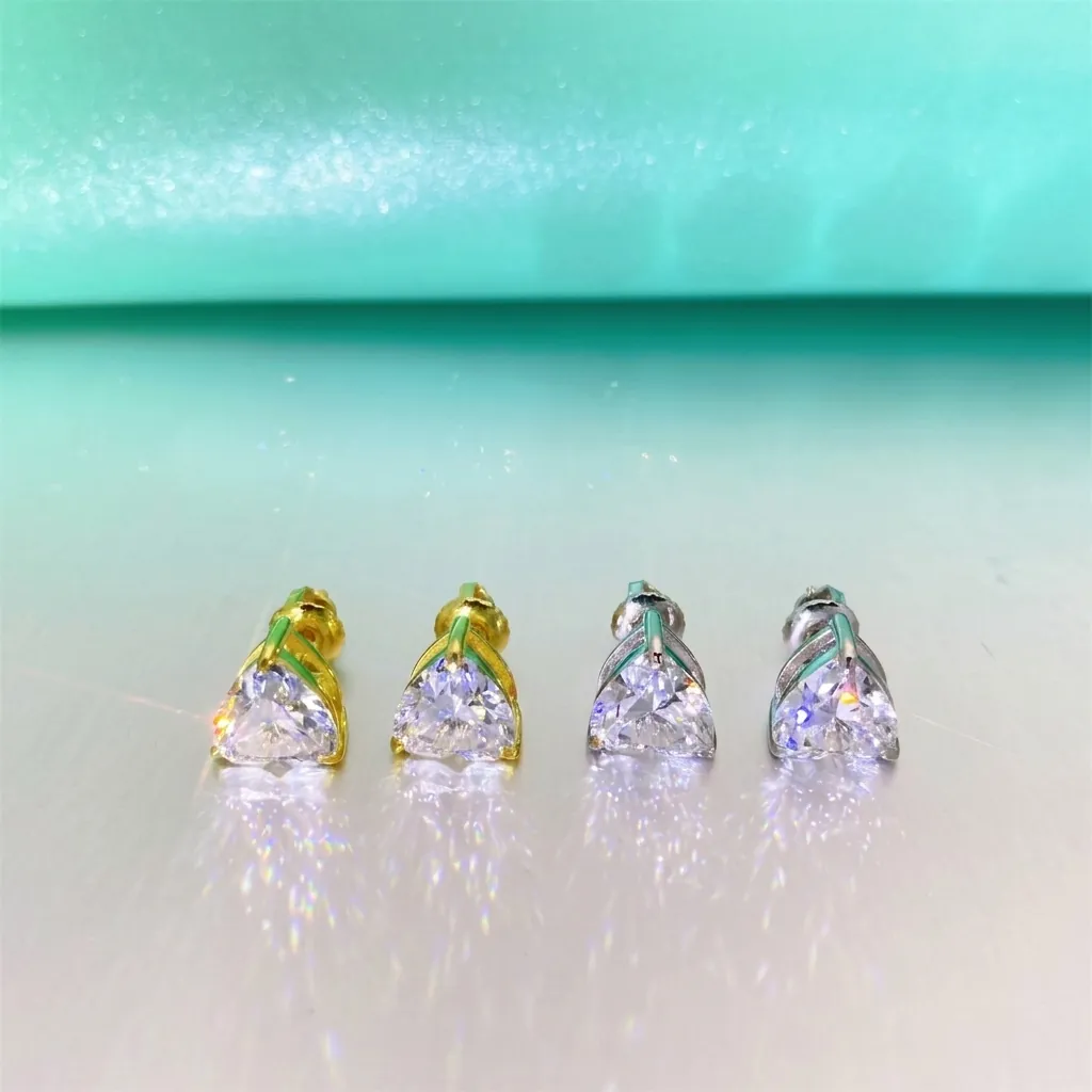 Hip Hop 925 Sterling Silver Moissanite Stud Earrings VVS Heart Cut Screw Back Jewelry GRA Included Men Women Earrings