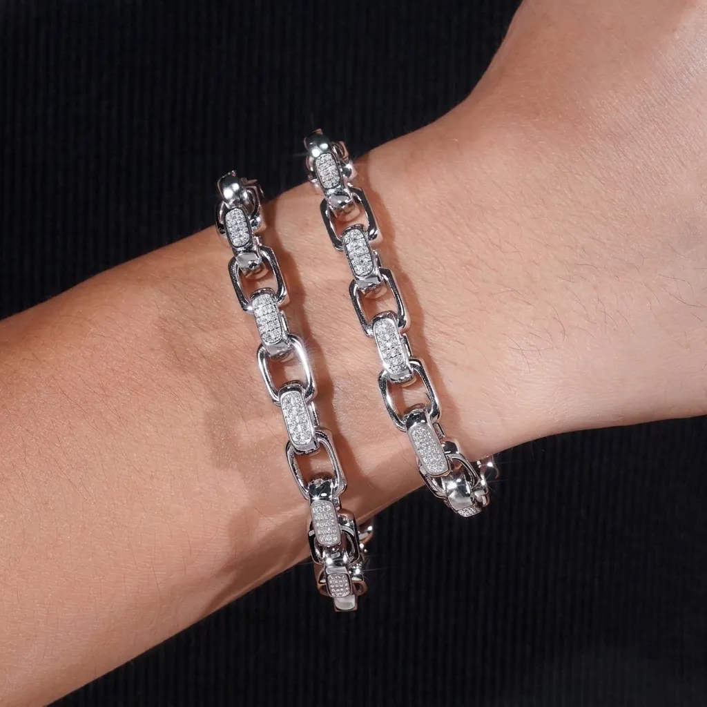 GRA S925 Sterlingsilber Moissanit Armband 8mm Iced Out Panzerkette Hip Hop Geometrischer Schmuck Geschenk Fur Damen Herren Unisex