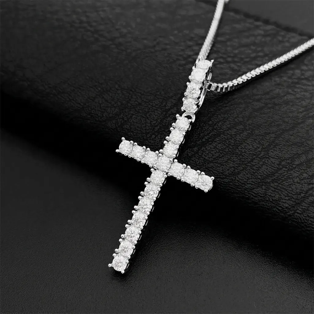 Hip Hop 925 Sterling Silver Moissanite Cross Pendant Necklace D Color VVS Lab Diamond Cross Necklace For Men Women Fine Jewelry Gift GRA