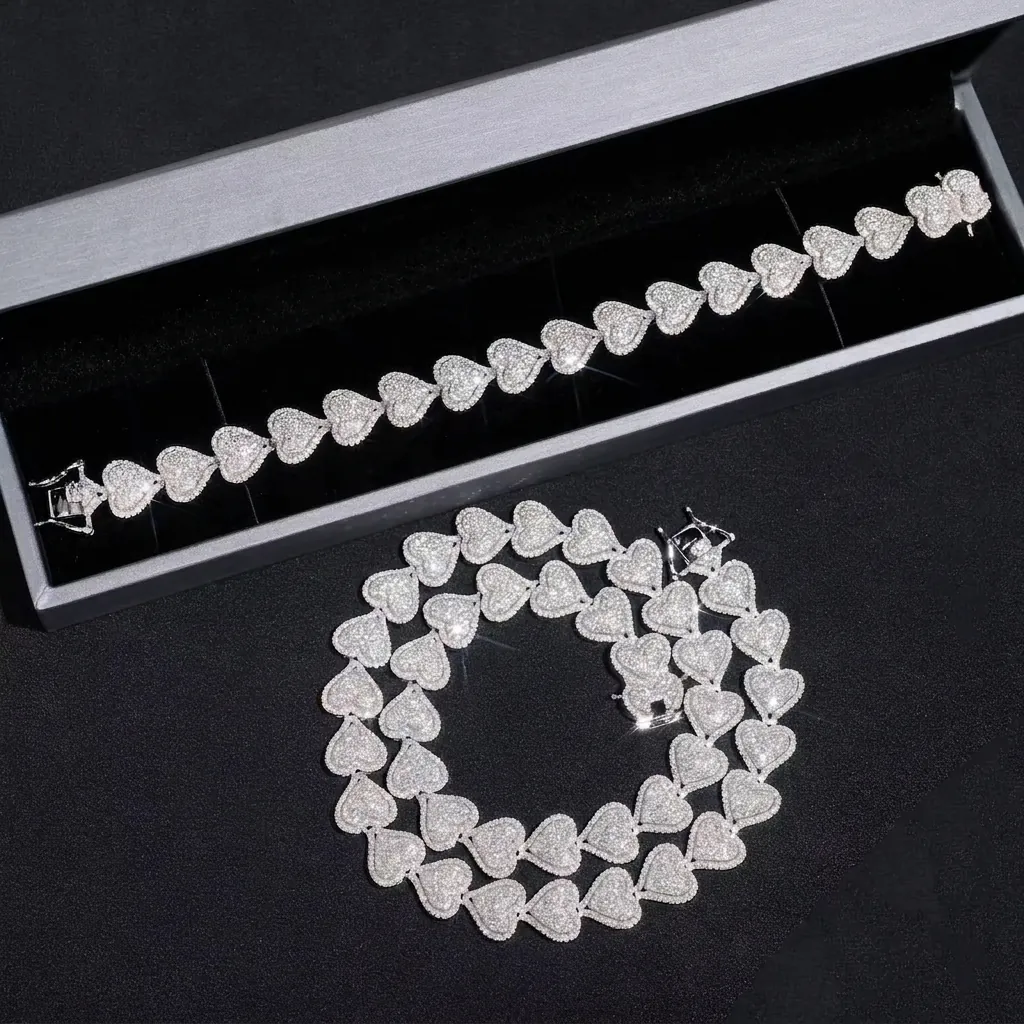 Hip Hop Heart Cuban Link Necklace 925 Sterling Silver Iced Out D Color Moissanite Chain For Women Men Luxury Jewelry GRA