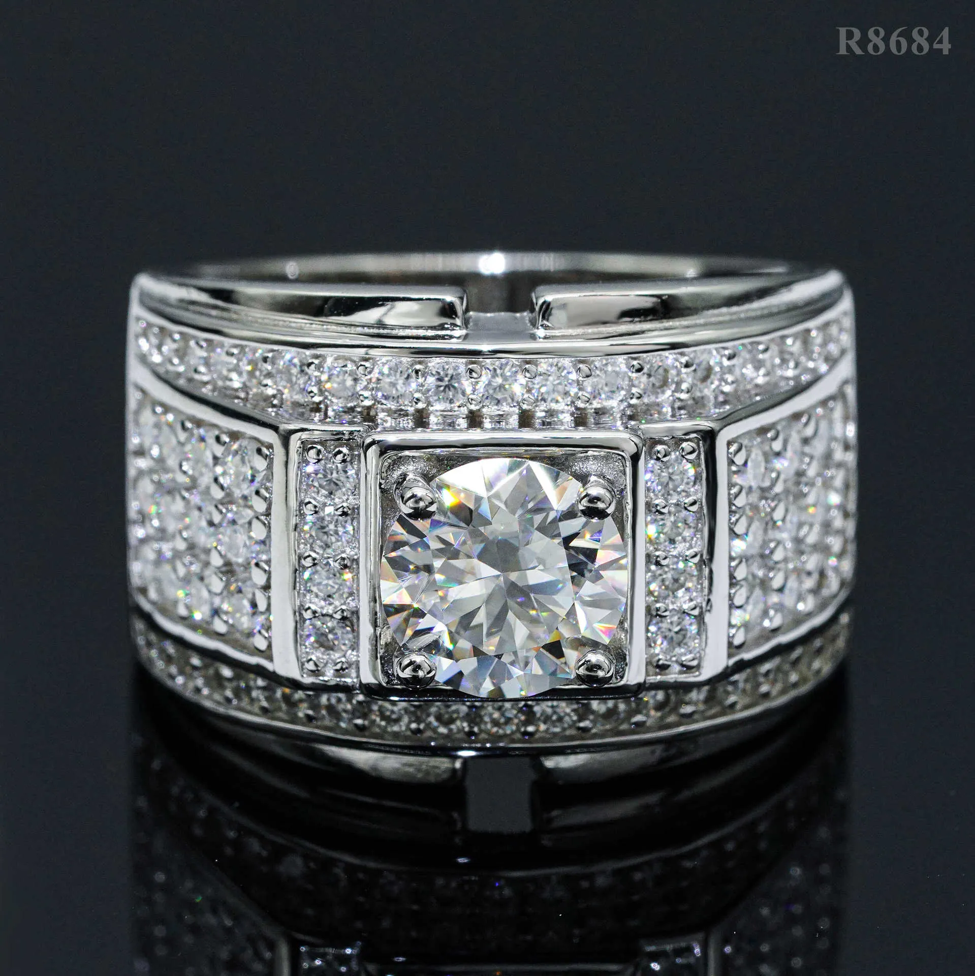 Anillo Hip Hop de Plata de Ley 925 con Moissanita de 1.5 Quilates para Hombre Color D VVS1 Pavé de Strass Anillo Geométrico Dominante Joyería