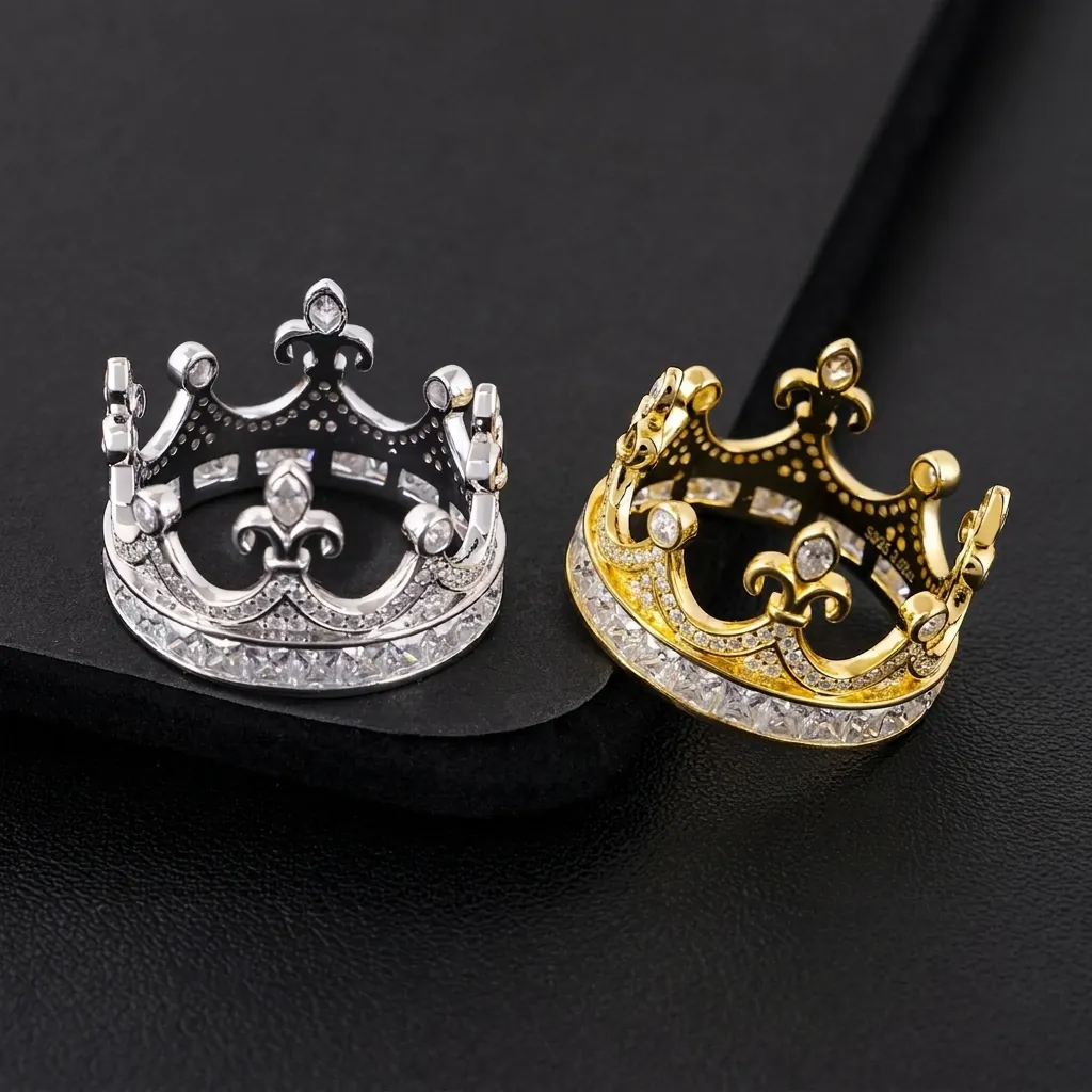 925 Sterling Silver Hip Hop Crown Ring For Men Women D Color VVS Moissanite Pave Full Diamond Ring With GRA Certificate
