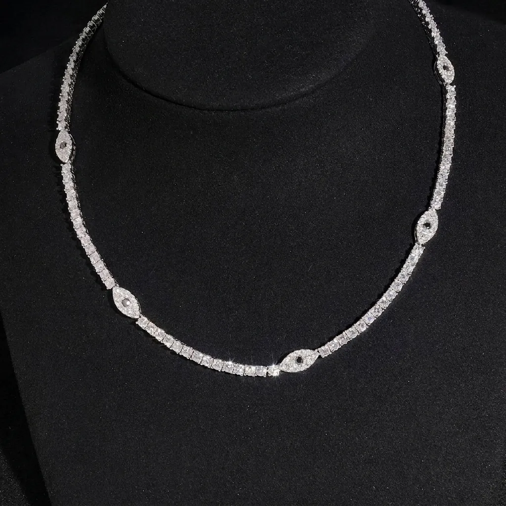 925 Sterling Silber Moissanit Evil Eye Tennis-Kette Halskette Hip Hop Schmuck GRA Zertifikat Weißgold Überzogene Kette