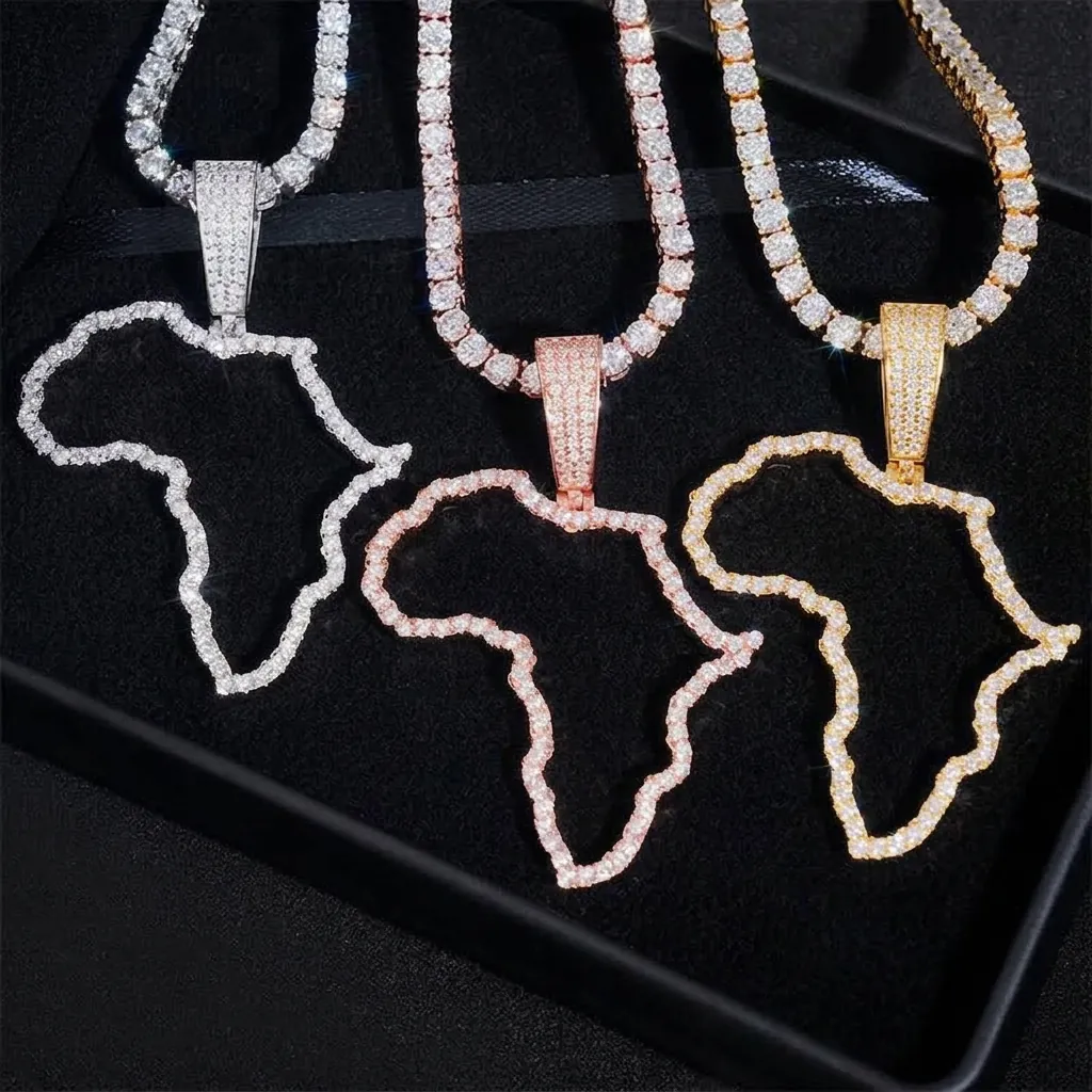 925 Sterling Silver Moissanite Africa Map Pendant For Men Hip Hop Hollow Iced Out Pave Pendant Only With GRA Certificate Accessory