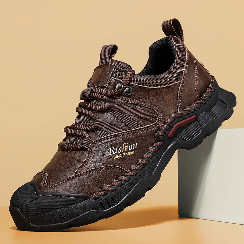 Bottes de Travail Casual en Cuir de Porc pour Hommes Antidérapant Couture Main Chaussures de Sécurité Semelle Epaisse Mode