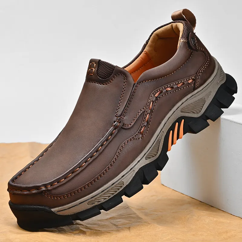 Men Slip-on Microfiber Leather Work Shoes Outdoor Casual Anti-slip Thick Sole Loafers Plus Size Low Top Comfortable Walking Shoes