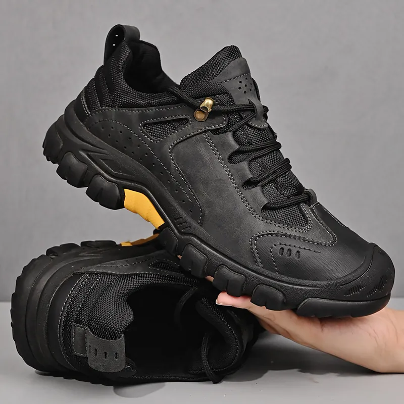 Herren Outdoor Wanderschuhe Spaltleder Rutschfest Verschleißfest Casual Sneakers Große Größe Bergschuhe Stiefel