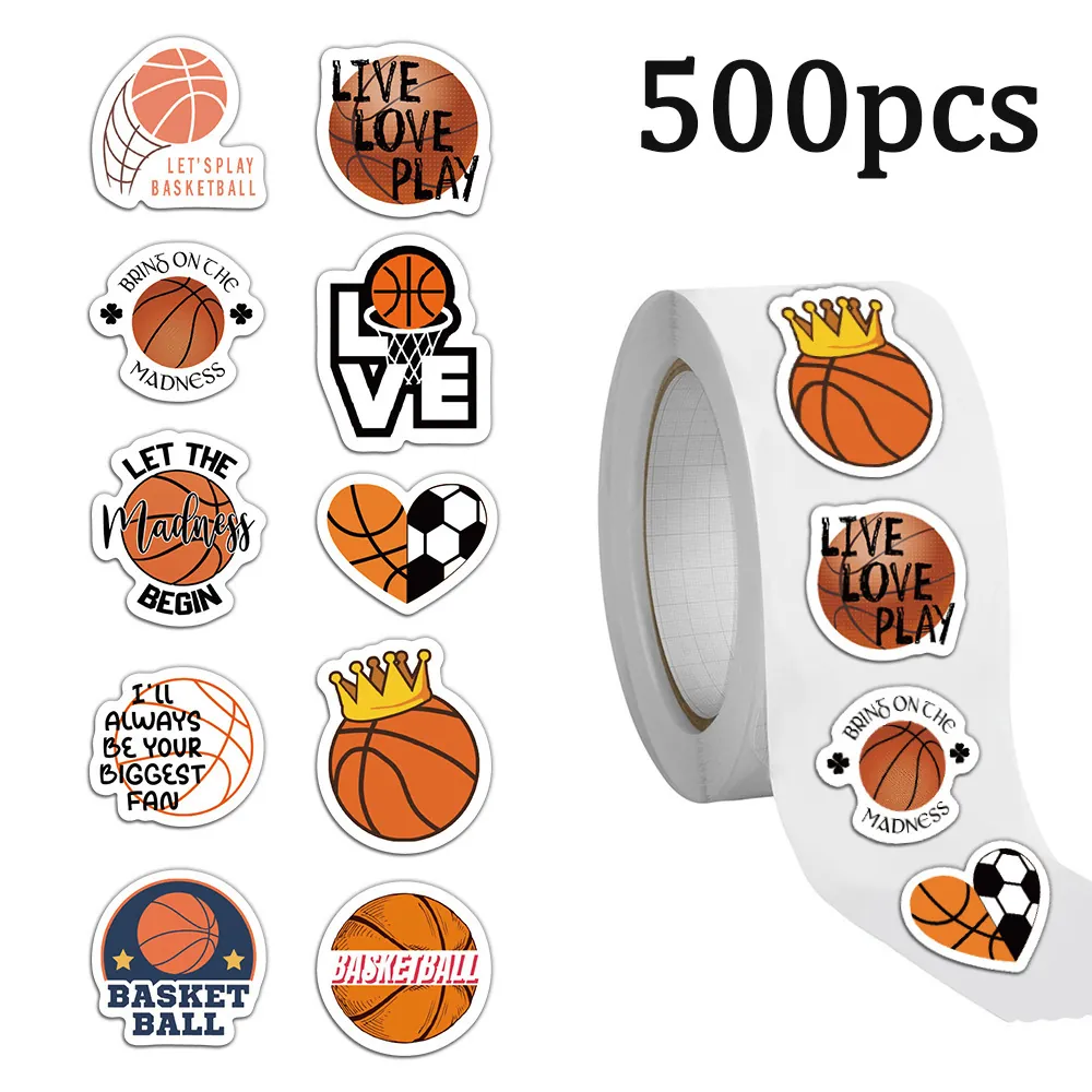 Basketball Cartoon Decorative Sticker Roll DIY Sport Theme Graffiti Decals For Water Bottle Laptop Skateboard Scrapbooking