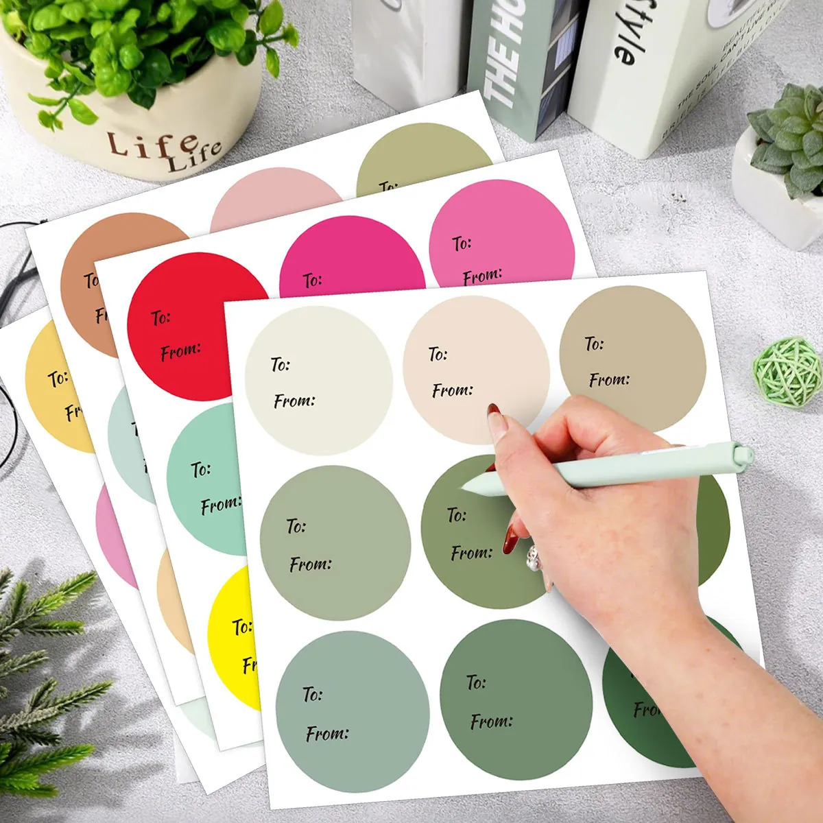 Etichette Regalo Minimaliste Nude Tinta Unita Adesivi Tondi per Imballaggio Fai da Te Adesivo in PVC Scrittura a Mano