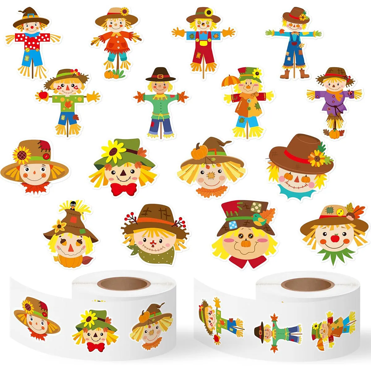 Cartoon Scarecrow Stickers PVC Adhesive Die Cut Autumn Thanksgiving Theme DIY Decorative Labels For Gift Box Party Favor
