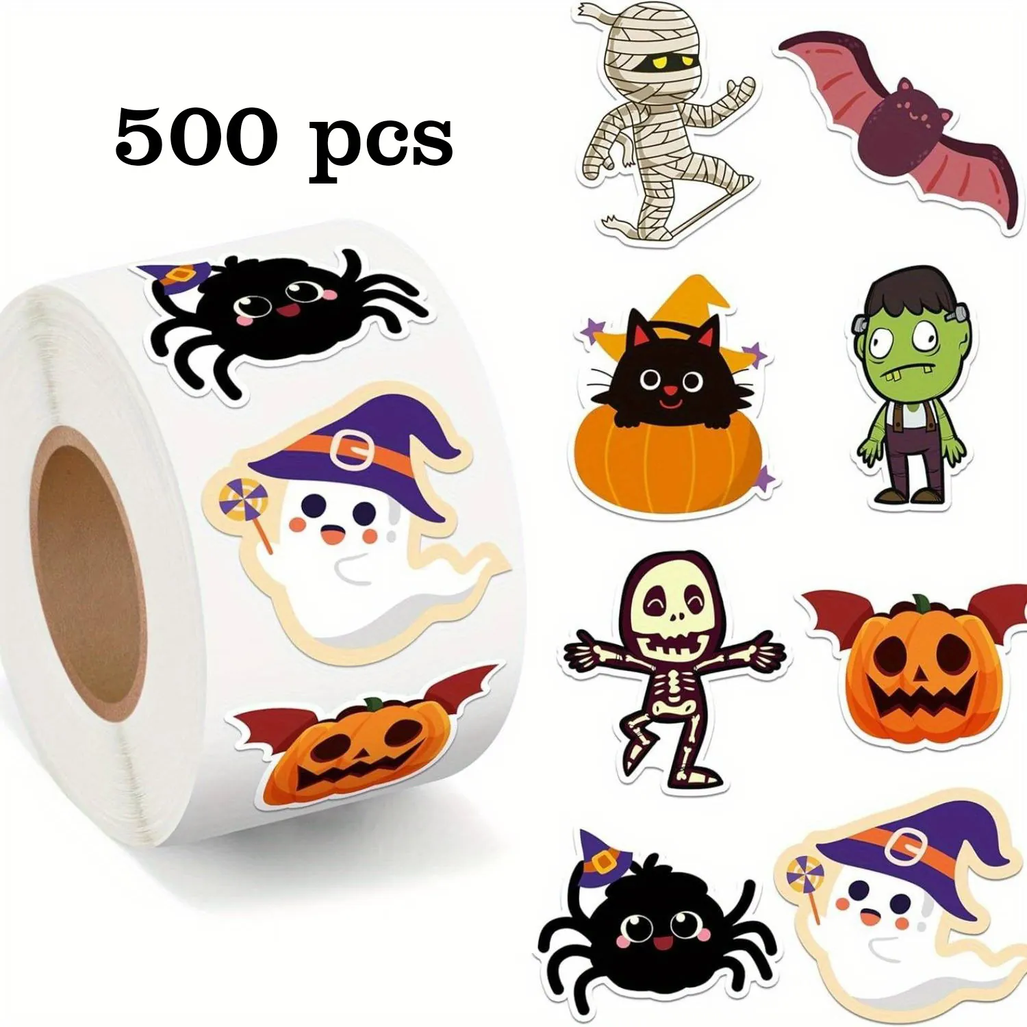Halloween Cartoon Stickers Rol Schattige Pompoen Geest Vleermuis Spin Patroon PVC Graffiti Labels Voor DIY Feest Decoratie