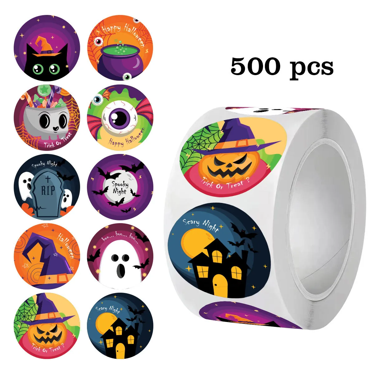 Halloween Cartoon Doodle Stickers PVC Waterproof Round Decals For Holiday Party DIY Gift Box Sealing Decoration Accessories