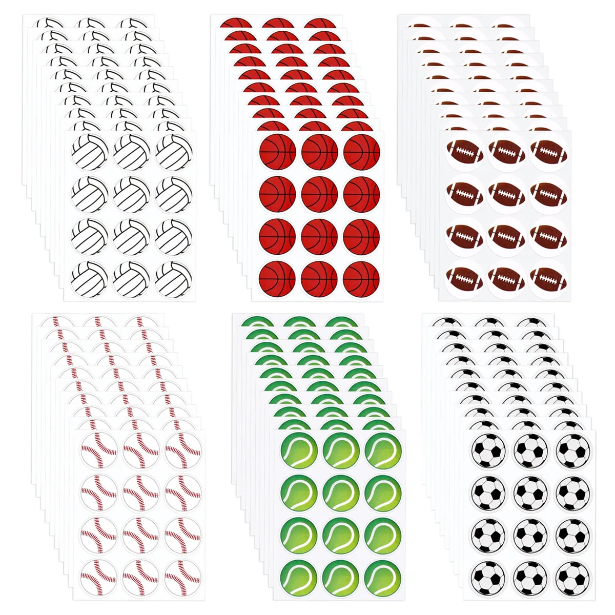 Round Sport Ball Stickers Coated Paper Adhesive Football Basketball Baseball Rugby Tennis Volleyball Seal Labels For Party