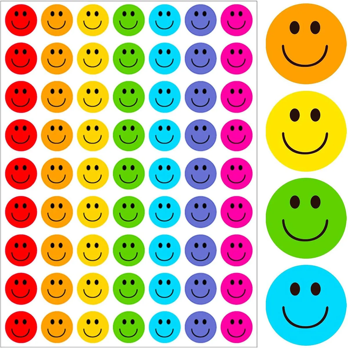 Colorful Smile Face Reward Stickers For Teachers Students Kindergarten Classroom Waterproof Emoji Round Reward Labels