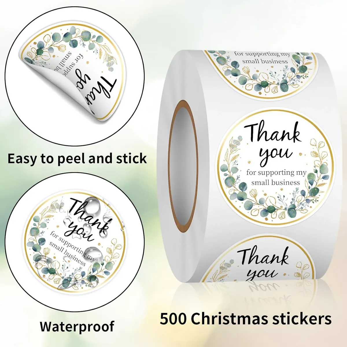 Thank You Stickers For Small Business Eucalyptus Greenery Floral Waterproof Round Sealing Labels For Gift Packaging Mailers