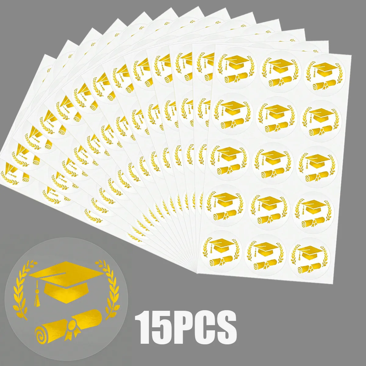Graduation Mortarboard Diploma Gold Foil Stickers Self Adhesive Waterproof Labels For Envelope Certificate Celebration Seal
