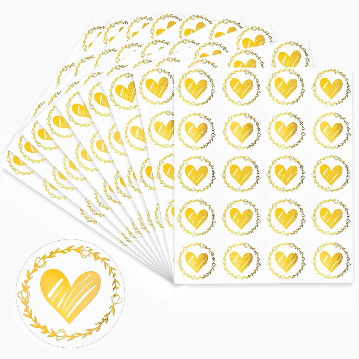 Heart Envelope Seal Stickers Gold Rose Gold Foil Wreath Label Stickers For Wedding Party Invitation Gift Box Decoration