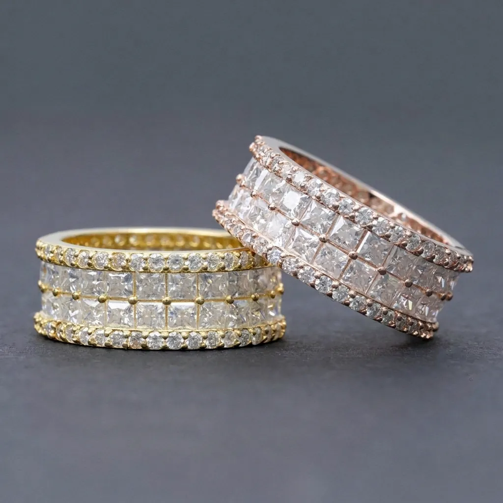 925 Sterling Silver Moissanite Ring For Men Women D Color Princess Cut Hip Hop Iced Out Ring Pave Band Fashion Jewelry
