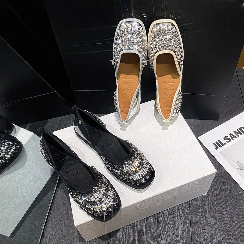 Französischer Stil Strass Flache Schuhe Für Damen Mikrofaser Leder D'Orsay Sommer Sandalen Übergröße 41-43