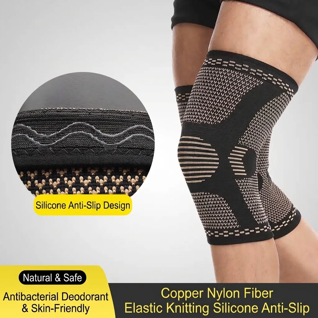 Kompressions Kniebandage Kupfer Nylon Faser Sport Schutz Für Basketball Radfahren Fitness Outdoor Unisex Gelenk Unterstützung
