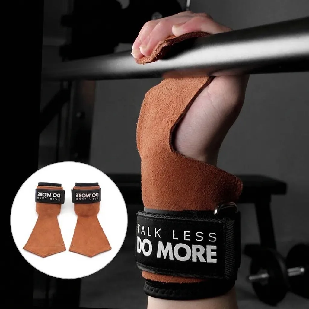 Impugnature Per Sollevamento Pesi In Pelle Bovina Con Supporto Polso Antiscivolo Protezione Palmo Per Deadlift Fitness