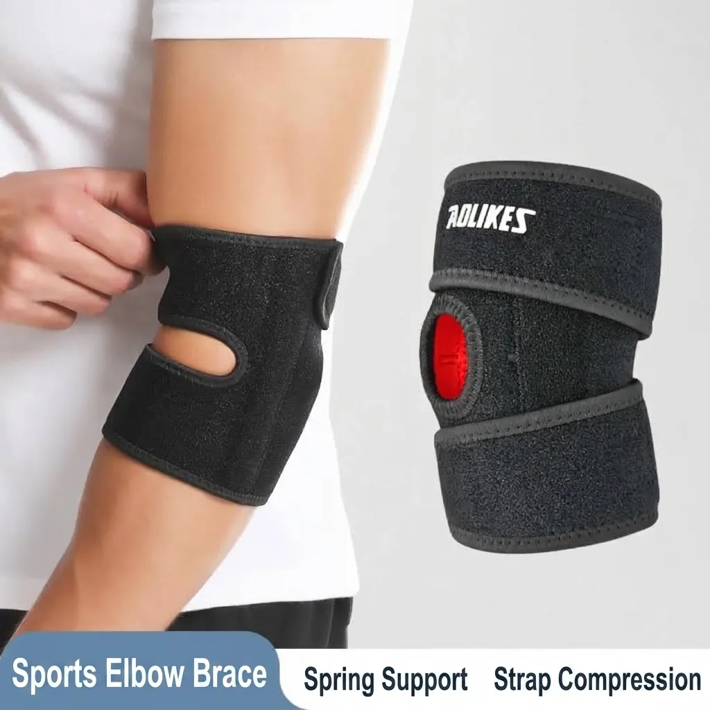 Adjustable Sports Elbow Support Brace With Spring Support Breathable Compression Elbow Sleeve For Tennis Basketball Gym Unisex