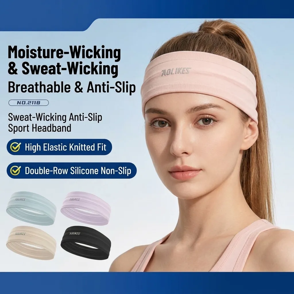 Professional Sports Headband For Men Women Non-Slip Silicone Sweatband Elastic Breathable Nylon Knitted Hair Band Running Yoga Fitness Accessories
