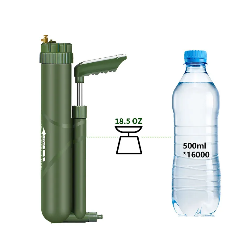 Portable Outdoor Water Filter Manual Pump Purification System Military Green For Camping Hiking Emergency Survival Equipment