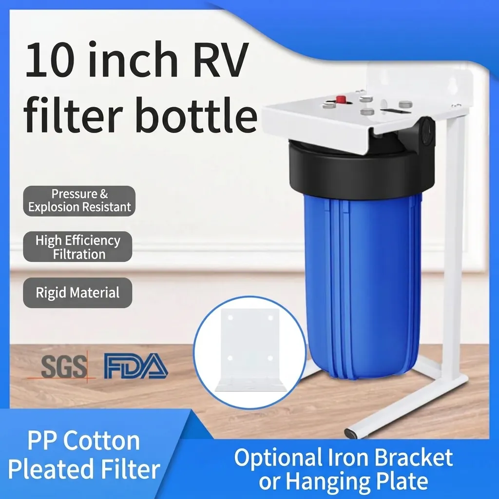 Standard Blue Water Filter System Housing With White Bracket High Flow Sediment Filtration For Outdoor RV Yacht Pool Water Purification System