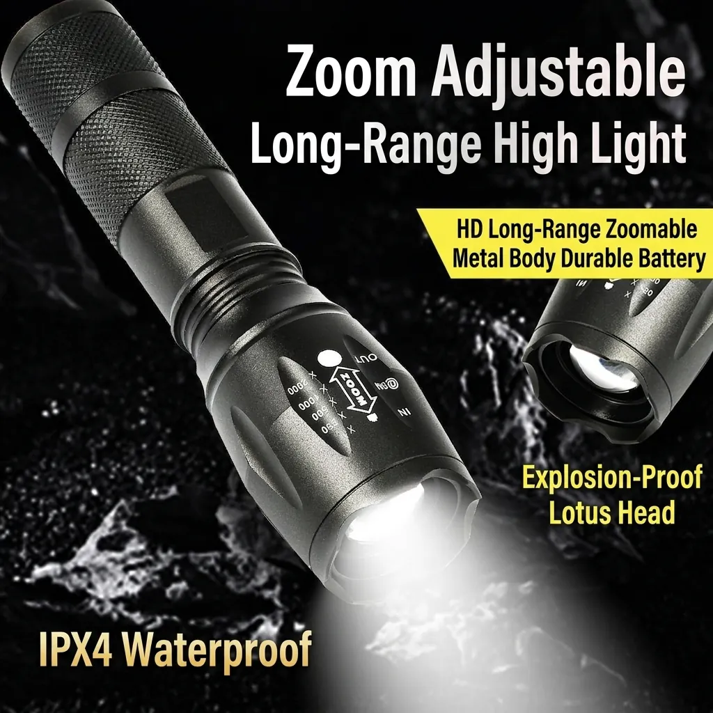T6 LED Flashlight Rechargeable Aluminum Alloy Zoomable Waterproof Tactical Torch For Camping Hiking Night Fishing Outdoor Light