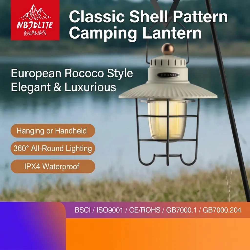 Vintage Outdoor LED Camping Lantern Rechargeable Retro Metal Hanging Lamp IPX4 Waterproof Portable Tent Light for Hiking Garden