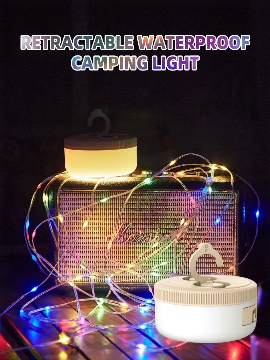 Portable LED Camping Light Retractable String Lights IP44 Waterproof Outdoor Atmosphere Lantern For Tent Camp Party