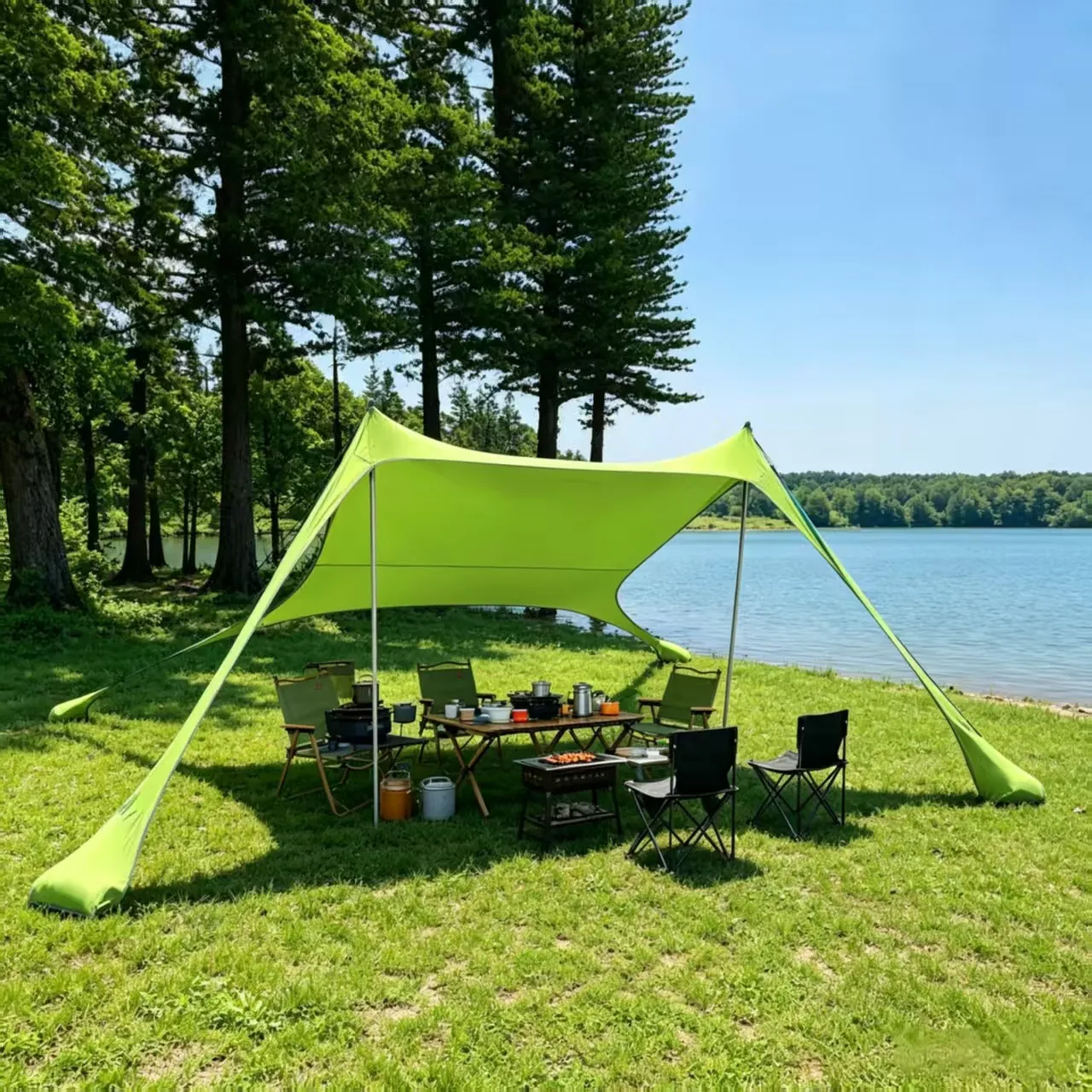 Tenda da Spiaggia Portatile in Lycra Parasole Tettoia Con Pali Riparo Solare Impermeabile Protezione UV Outdoor Campeggio Pesca Tarp