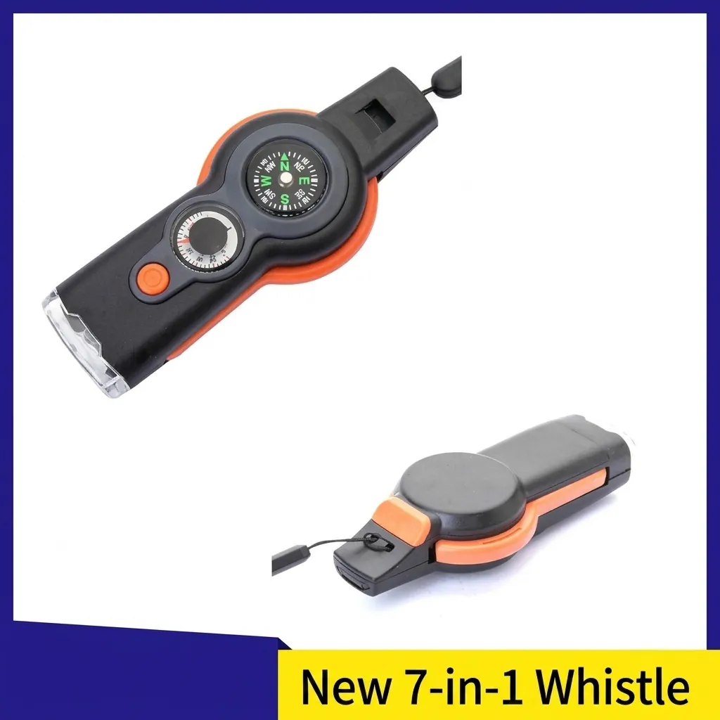 Multifunktionale Outdoor Überlebenspfeife Kompass Thermometer LED Licht Lupe Signalspiegel Für Camping Wandern Werkzeug