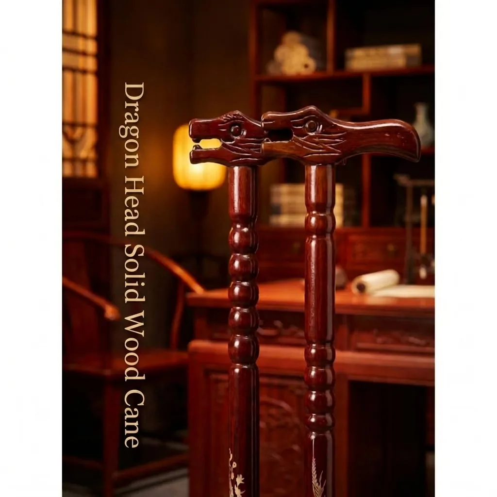 Traditional Solid Wood Walking Stick For Elderly Carved Dragon Head Lightweight Non-slip Ergonomic Handcrafted Walking Cane Support