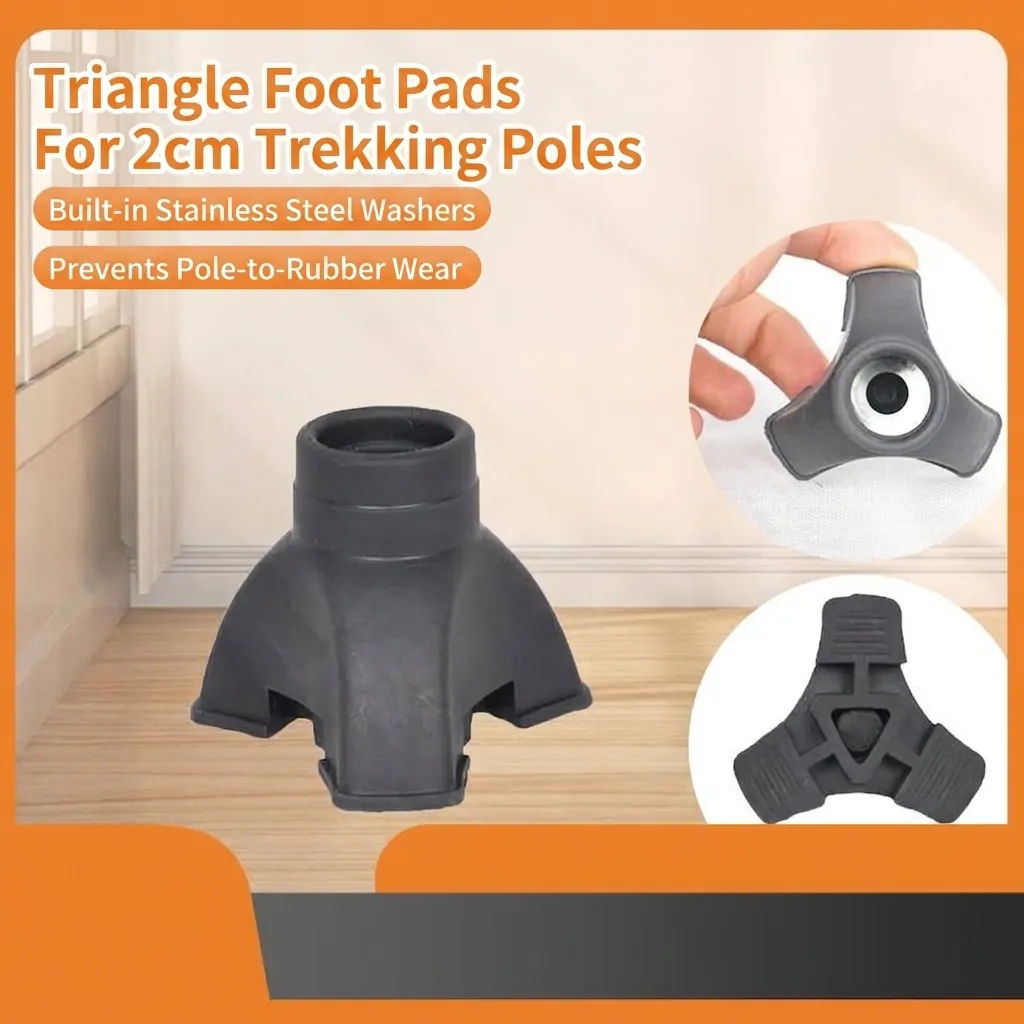 Triangle Rubber Hiking Pole Tip 2cm Inner Diameter Anti-slip Walking Cane Feet Pad With Built-in Stainless Steel Washer Wear Resistant Accessory