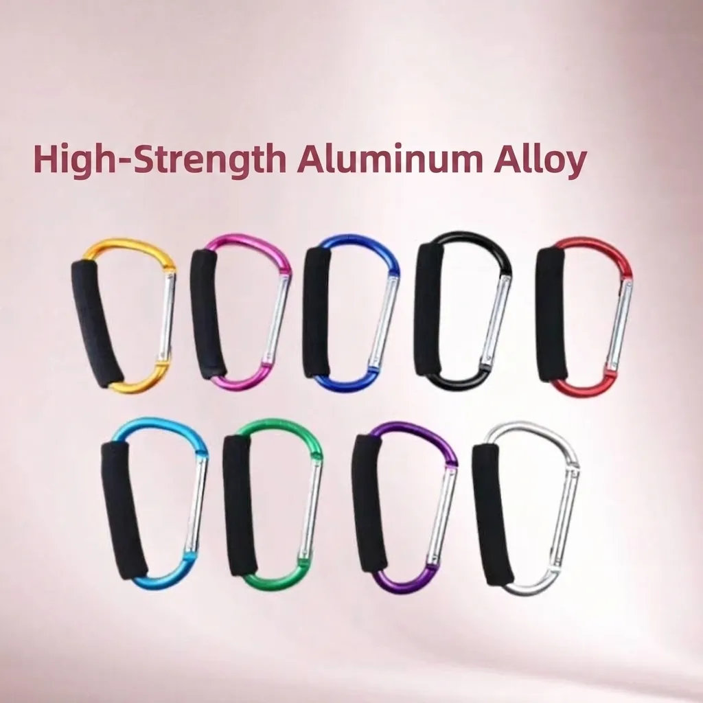Großer Aluminiumlegierung D-Form Karabiner Mit Schwarzem Schwammgriff Mehrfarbig Schwerlast Kinderwagen Haken Outdoor Clip