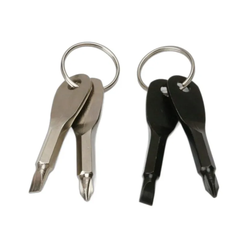 Mini Portable EDC Screwdriver Set Flat Head Phillips Keychain Pocket Tool For Outdoor Camping Emergency Repair Black Silver