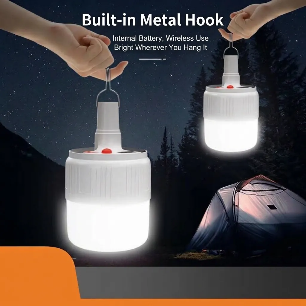 Outdoor LED Camping Tent Light Solar USB Rechargeable Portable Bulb Lantern Super Bright Emergency Lamp For Night Market